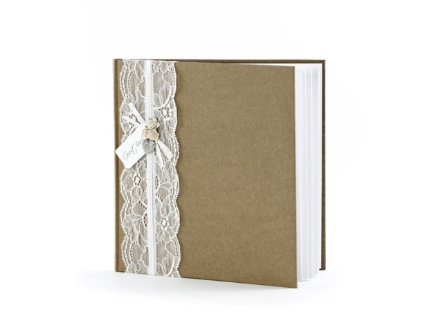 Svatební kniha hostů v kraftovém papíru s krajkou