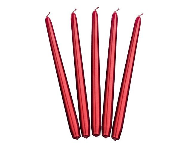 Svíčka kónická metalická, červená, 29 cm