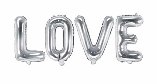 Fóliový balónek Love, 140x35cm, stříbrný