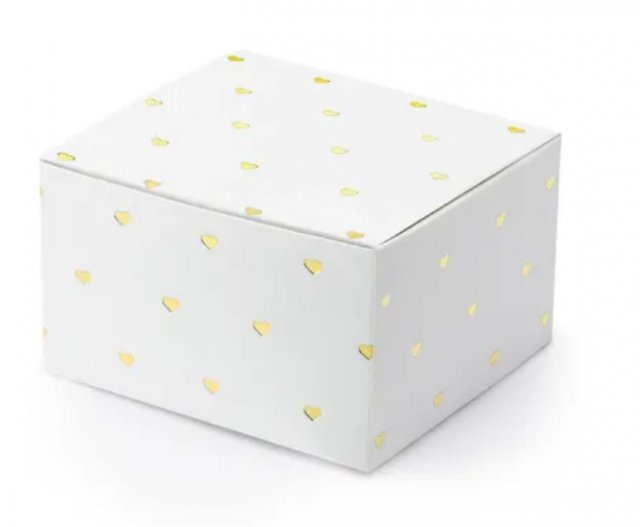 Krabičky - potisk Srdce, bílé, 6x3,5x5,5cm, 10 ks