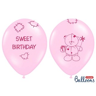 Balónek růžový, medvídek 30 cm