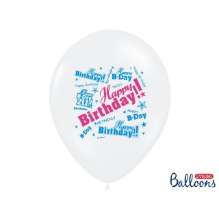 Balónek bílý "Happy Birthday", 30 cm