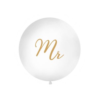Velký 1m balónek bílý, se zlatým nápisem "Mr"