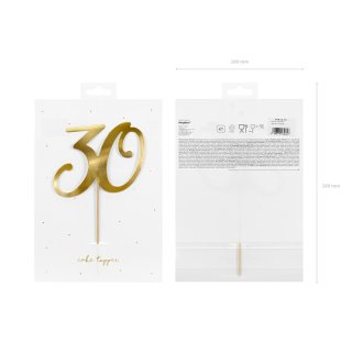 Zápich na dortu, ČÍSLICE 30, zlatá barva, velikost 21cm (zn. PartyDeco)
