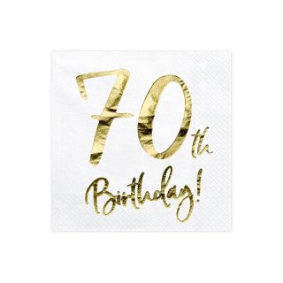 Ubrousky bílé se zlatým nápisem "70th birthday"