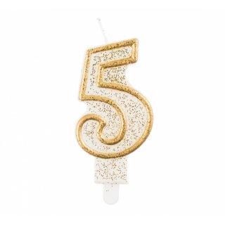 Svíčka číslice "5", zlatý obrys