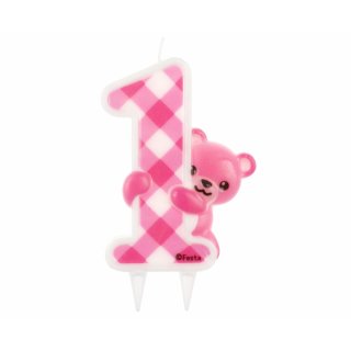 Svíčka JUMBO - Růžový Teddy, číslo "1"