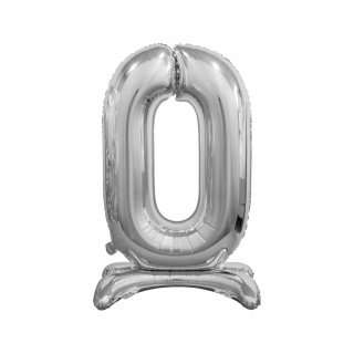 Foliový balón "stojící" číslo 0 - stříbrný, 38cm