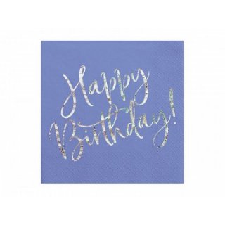 Ubrousky modré s metalickým nápisem "Happy Birthday"