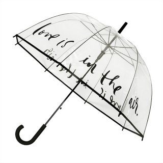 Průhledný deštník s černým lemem - nápis "Love is in the air"