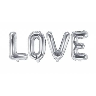 Fóliový balónek Love, 140x35cm, stříbrný