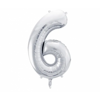 Fóliový balón 86 cm, stříbrný, číslo 6