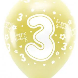 Metalické ekologické balónky 33 cm, číslo "3", světle zlaté, set 6ks