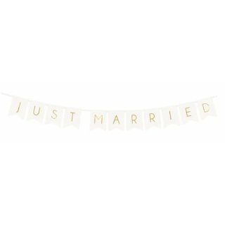 Závěsný papírový banner Just Married, bílý, 15 x 155 cm