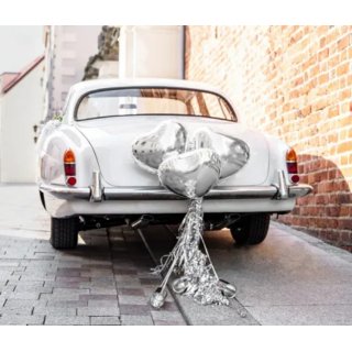 Svatební sada dekorace na auto - Srdce, stříbrná