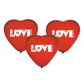 Prémiové latexové "Love" balónky, tvar srdce, set 5 ks