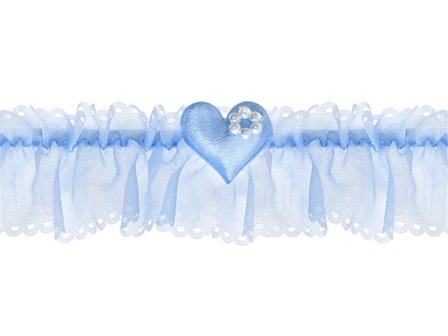 Svatební šifonový podvazek, modrý +srdce