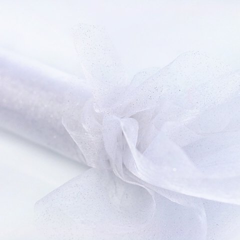 Organza se stříbrným glitrem, bílá, 0.36x9m