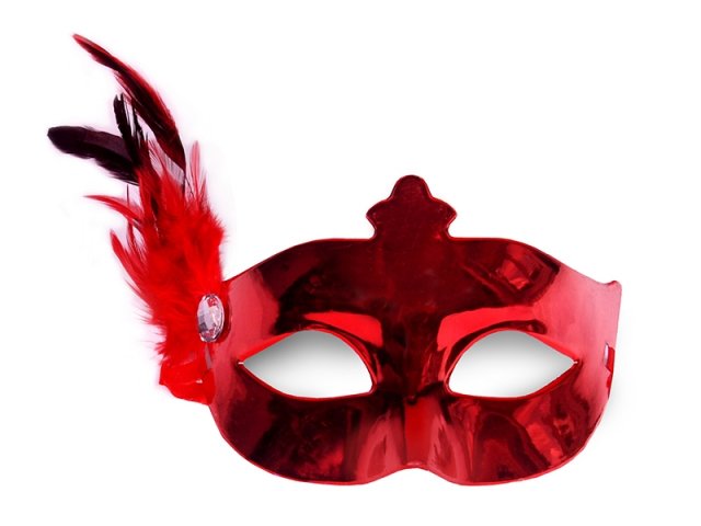 Party maska, s pírkem červená