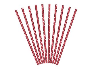 Papírové slámky, červené puntíky / set 10 ks
