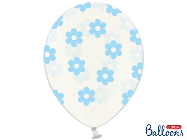 Balónek průhledný, modré květiny, 30 cm - 1 ks