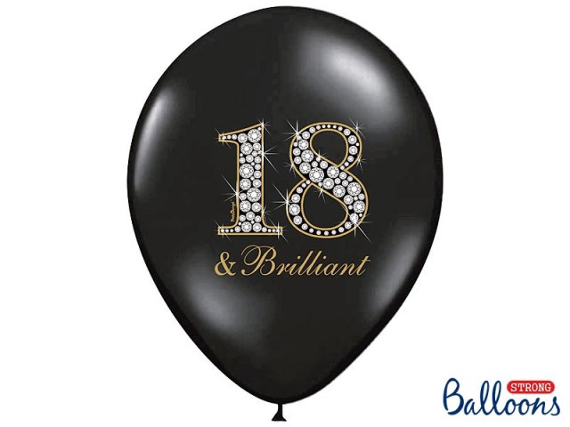 Balónek černý, nápis "18 and brilliant", 30 cm - 1 ks