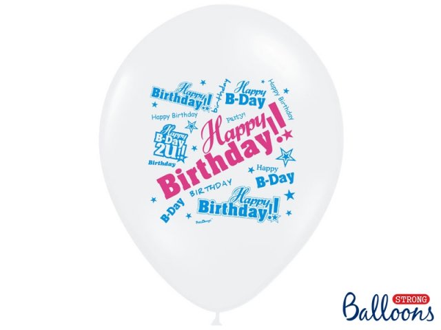 Balónek bílý "Happy Birthday", 30 cm - 1 ks