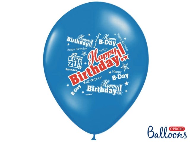 Balónek, Happy Birthday, modrý 30 cm - 1 ks