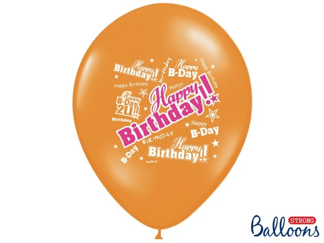 Balónek, Happy Birthday, oranžový 30 cm - 1 ks