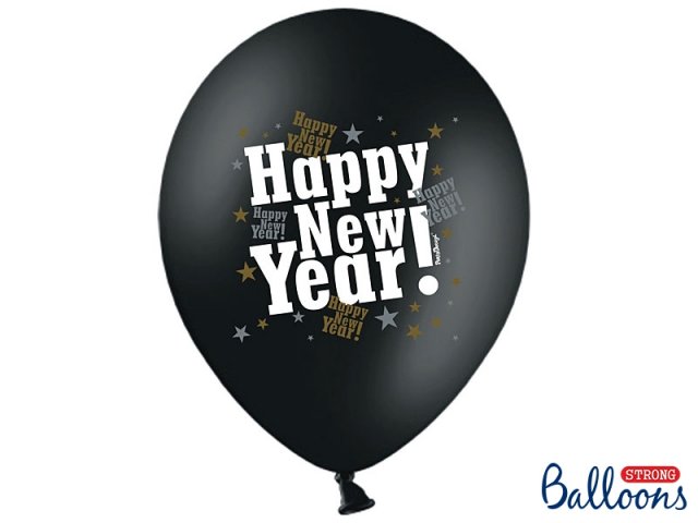Balonek ,Happy New Year, černý, 30 cm - 1 ks