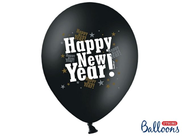 Balónek, Happy New Year / Šťastný nový rok, černý, 30 cm - 1 ks