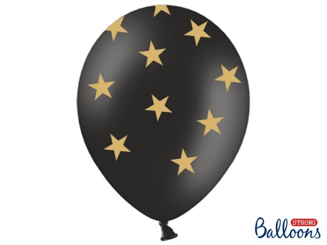 Balónek pastelový, černý s hvězdami, 30 cm - 1 ks