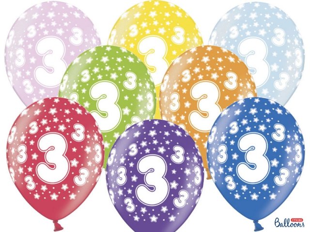 Latexový balónek pro 3. narozeniny, pastelový, mix barev, velikost 30cm (zn. StrongBalloons) - 1 ks