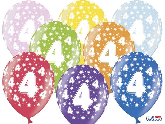 Latexový balónek pro 4. narozeniny, pastelový, mix barev, velikost 30cm (zn. StrongBalloons) - 1 ks