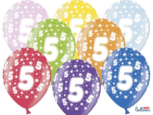 Latexový balónek pro 5. narozeniny, pastelový, mix barev, velikost 30cm (zn. StrongBalloons) - 1 ks