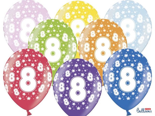 Latexový balónek pro 8. narozeniny, pastelový, mix barev, velikost 30cm (zn. StrongBalloons) - 1 ks