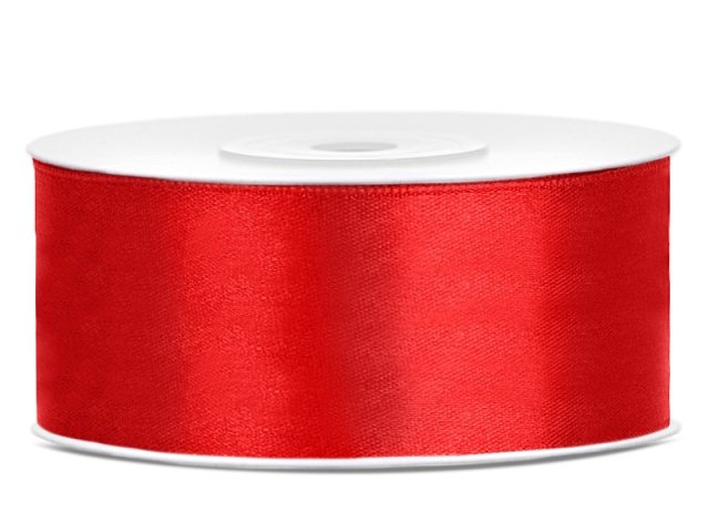 Stuha saténová, červená, 2.5cm/25m