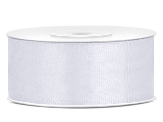 Stuha saténová, bílá, 2.5cm/25m