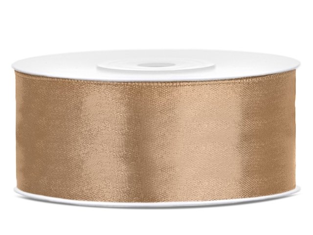 Stuha saténová, světle zlatá, 2.5cm/25m