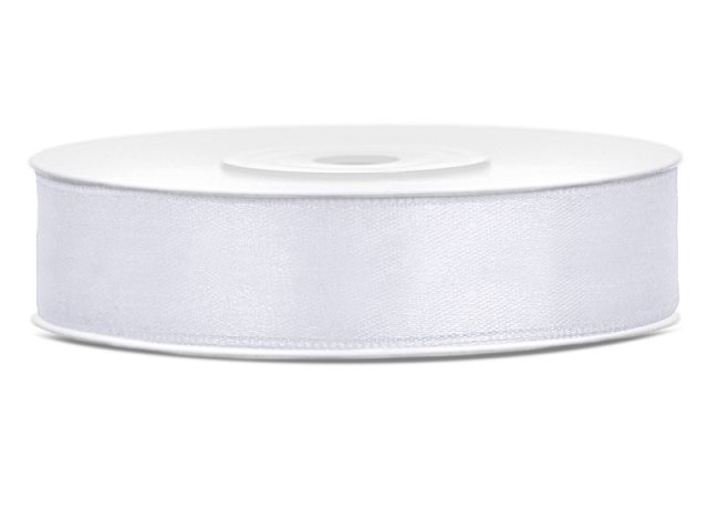Stuha saténová, bílá, 1.2cm/25m