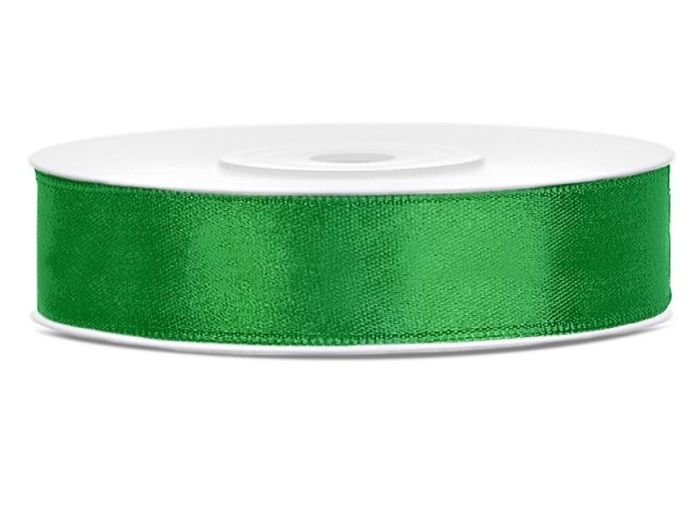 Stuha saténová, smaragdová zelená, 1.2cm/25m