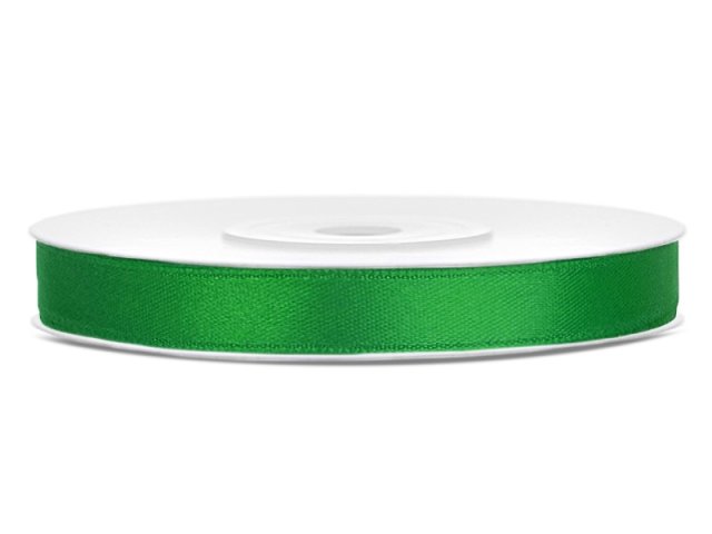 Stuha saténová, smaragdová zelená, 0.6cm/25m