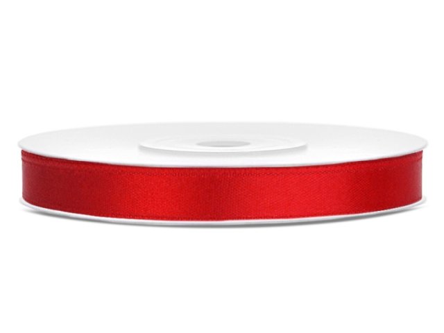 Stuha saténová, červená, 0.6cm/25m