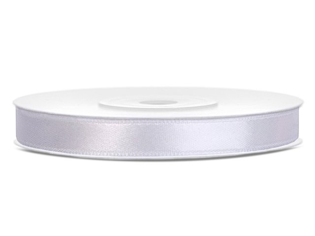 Stuha saténová, bílá, 0.6cm/25m