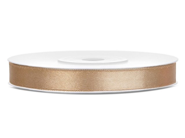 Stuha saténová, světle zlatá, 0.6cm/25m