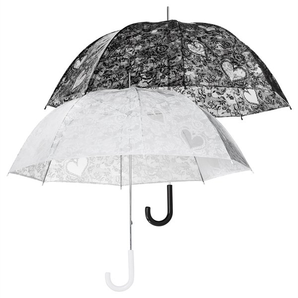 Dámský průhledný deštník s romantickým potiskem - bílý