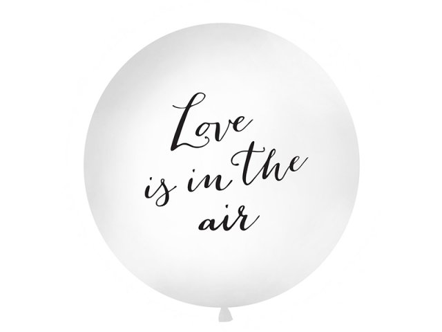 Velký 1m balónek bílý, s černým nápisem Love is in the air