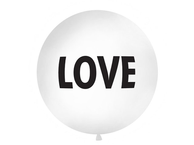 Velký balónek 1m bílý, s černým nápisem "Love"