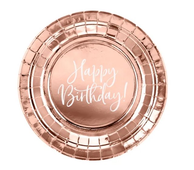 Talířky "Happy Birthday!", růžovo zlaté, 18cm