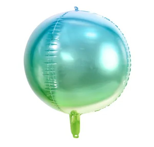 PartyDeco fóliový balónek, kulatý, modro-zelený, 35 cm